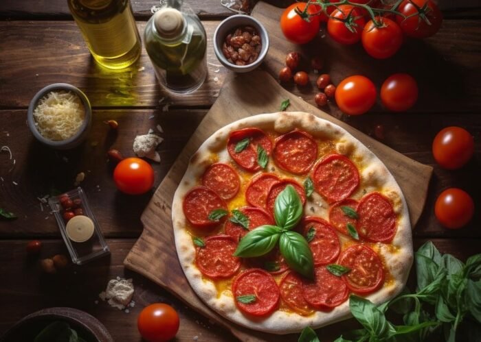 top_down_view_of_fresh_tomatoes_on_vine_with_pepperoni_pizza_1.4
